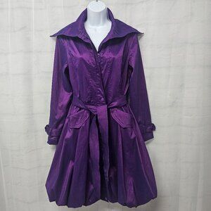 D & Y Trech Coat Purple Goth Grunge Whimsigoth Retro Shimmery Bubble Hem S